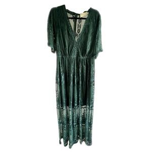 NWOT Brand New Bella Ella Boutique Light My Fire Dark Teal Lace Maxi Dress 👗